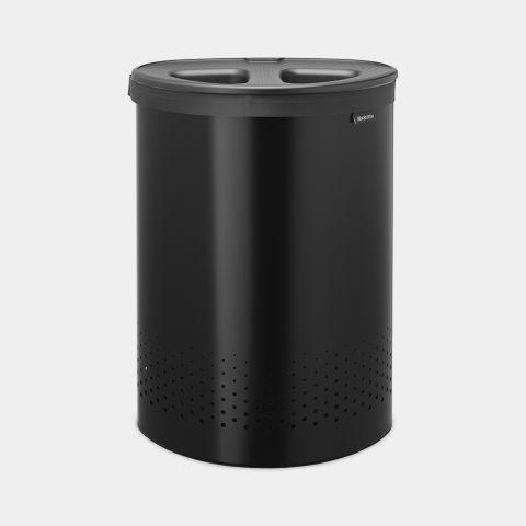 Corbeille à linge Brabantia Selector - Matt Black 55L - Double couvercle Quick-Drop - Sac à linge en coton lavable - 2 compartiments_0