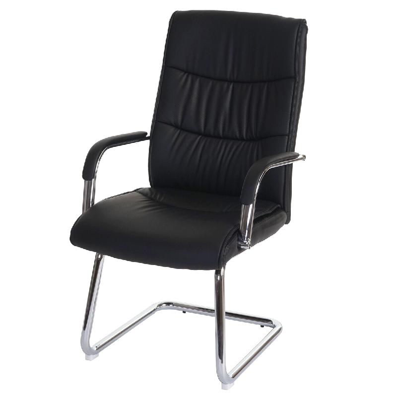 Décoshop26 - Fauteuil de bureau sans roulettes chaise de conférence avec accoudoirs en PVC noir 04_0001927 - noir 3000343832693_0
