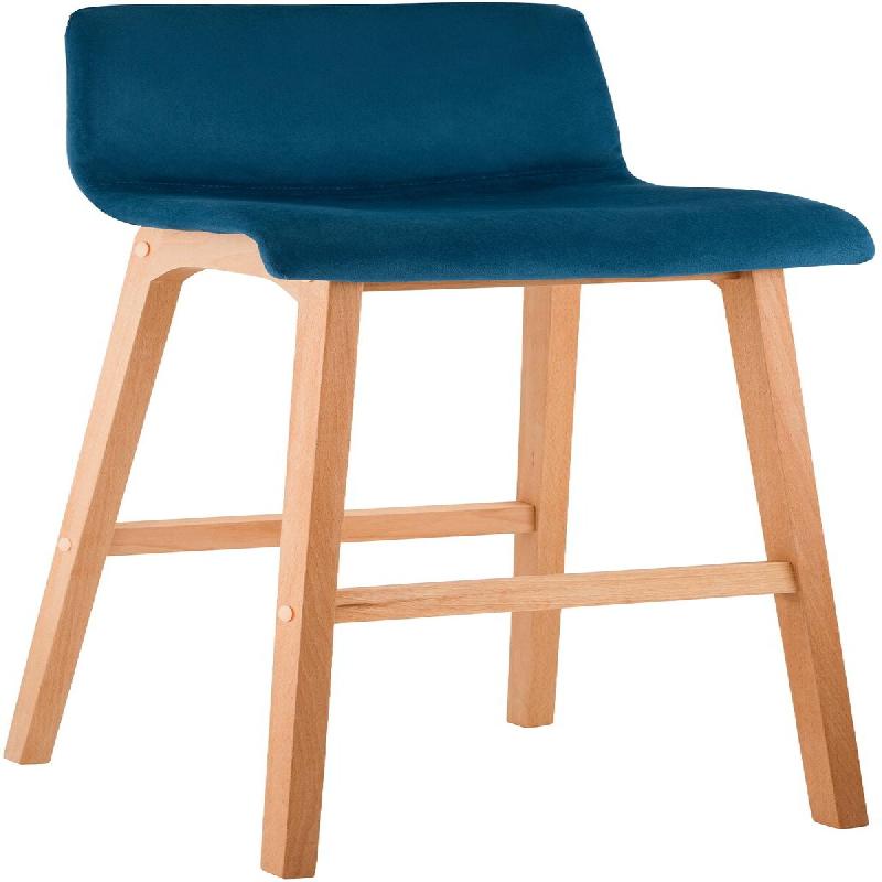 Décoshop26 - Tabouret de bar x1 piètement à 4 pieds en bois assise en velours bleu style scandinave 10_0006519 - bleu Bois massif 3000265619754_0