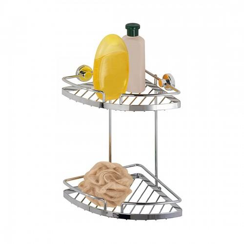 ÉTAGÈRE MURALE ANGLE POUR SALLE DE BAIN - SION - FIXATION POWER-LOC - LARGE/2 ÉTAGES WENKO