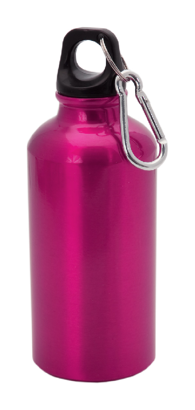 Gourde de sport en aluminium - 400 ml - avec mousqueton et boîte en carton - Couleur fuchsia_0