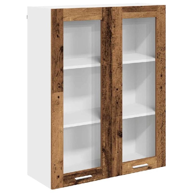 Helloshop26 - Armoire suspendue moderne espace de rangement 80 x 31 x 100 cm avec 2 portes en bois d'ingénierie bois ancien 02_0053439 - verre 300023_0