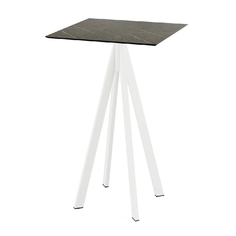 Infinity mange-debout avec piètement blanc + plateau HPL Midnight Marble 70x70 cm_0