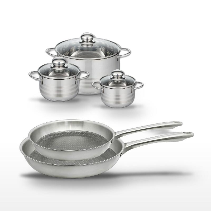 Lot de 2 poêles 24/28 cm et 3 faitouts 12/14/20 cm Elo Relief Passion - gris Acier inoxydable 18/10 3176239954036_0