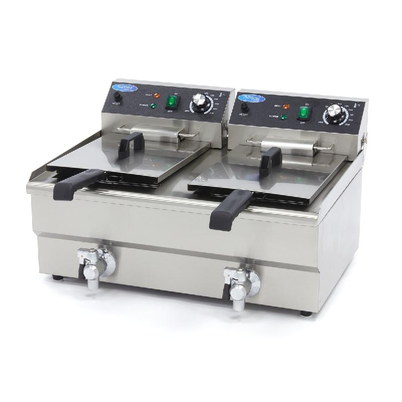 Maxima Friteuse - 2 x 13 L - 2 paniers - avec robinet de vidange – 63 × 49 × 36 cm – 6000 W - AKS-09365231_0