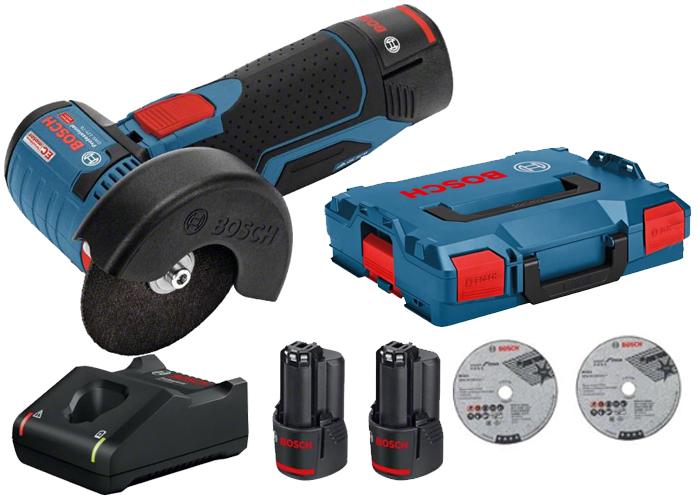 MEULEUSE D'ANGLE 12V GWS 12V-76 + 2 BATTERIES 2AH + CHARGEUR + COFFRET L-BOXX - BOSCH - 06019F200D