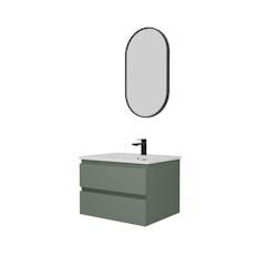 MOB-IN Ensemble meuble simple vasque SORRENTO 60 cm + robinet + miroir - vert 3701606505070_0