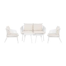 NOW'S HOME - Salon De Jardin  En Polypropylene Pied Metal Blanc Et Coussins Palma - 3256390249308_0