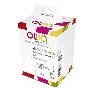 OWA Cartouche d'encre remanufacturée compatible pour HP 932XL et 933XL C2P42AE - Grande capacité - Pack 4 couleurs - Noir + couleurs_0