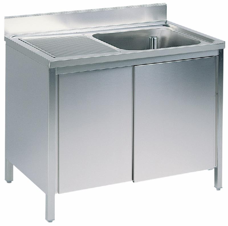 Plonge inox sur armoire - 1 bac - égouttoir à gauche - portes coulissantes - 1000x700 mm - SLA1GS1007 - Virtus_0