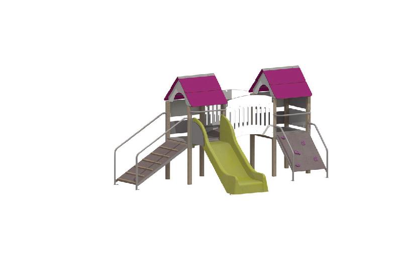 STRUCTURE FRIPOUNETTE BABY-PONT - BOIS - SCELL - POLY - GRIS/PRUNE-WIKI CAT - MANUTAN COLLECTIVITÉS