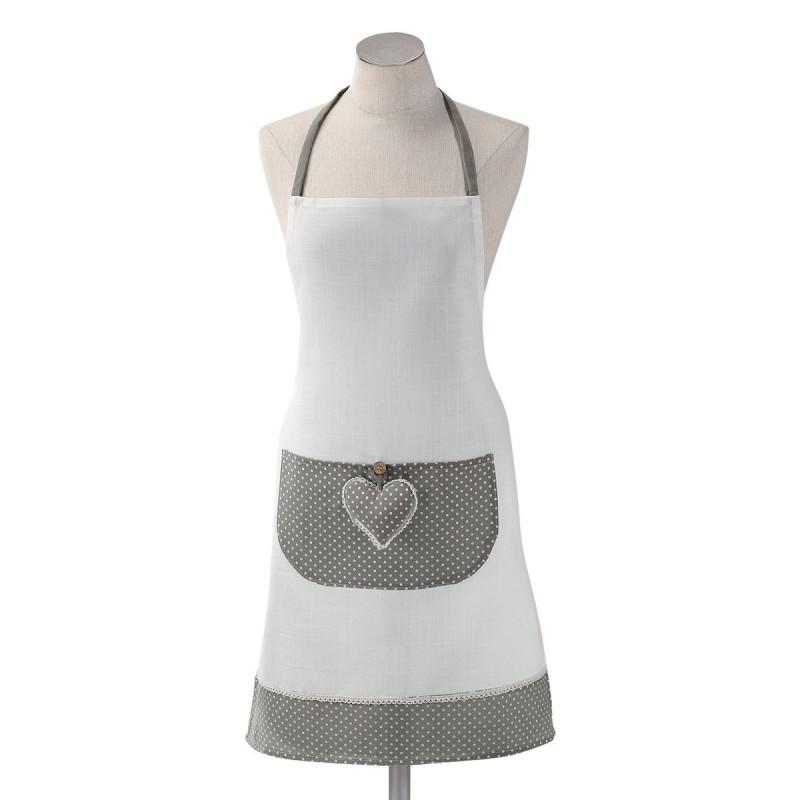 Tablier de cuisine Fanny gris et blanc 60x80cm - Paris Prix - Pratique et tendance avec poche_0