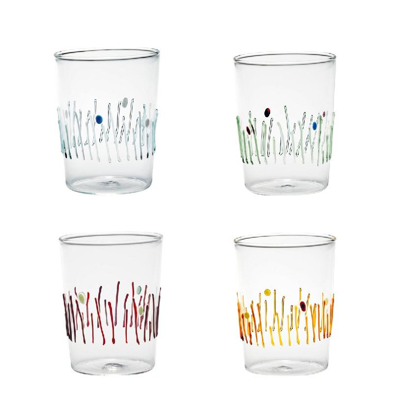 Zafferano Lot De 4 Gobelets 4 Saisons En Verre Borosilicaté Faits À La Main, Couleurs Assorties, Design Inspiré Des Cycles Naturels De La Terre. -_0