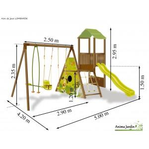 Aire de jeux en station portique bois - balançoire, toboggan, tour et plateforme - 770204 - Lombarde_0