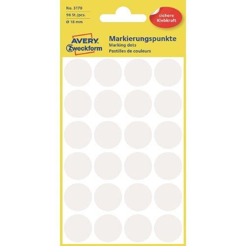 Avery Zweckform Etui de 96 pastilles adhésives, diamètre 18 mm, coloris blanc (4 feuilles / cdt) - blanc 3170_0