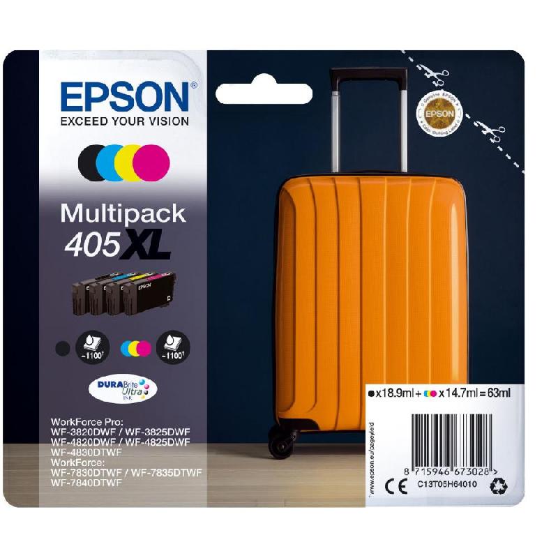 CARTOUCHE D'ENCRE ORIGINALE EPSON 405XL ''VALISE'' - GRANDE CAPACITE (C13T05H64010) - PACK 4 COULEURS NOIR, CYAN, MAGENTA, JAUNE