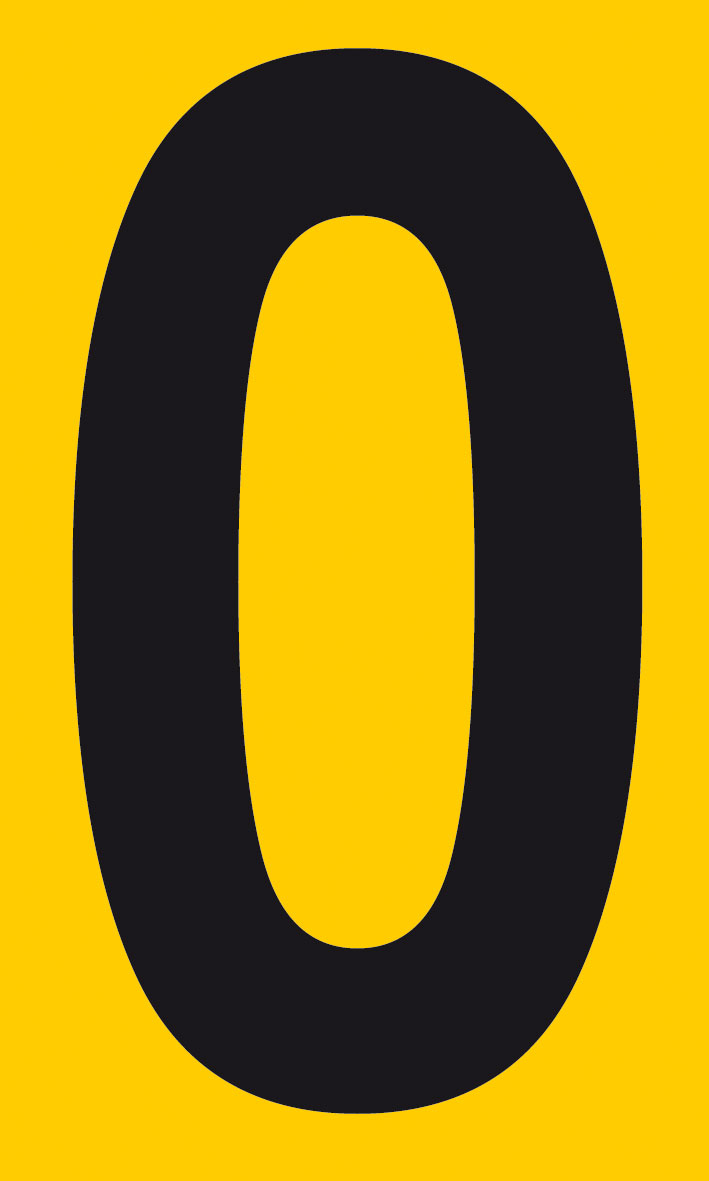 CHIFFRE ADHÉSIF H.100 X L.60 MM N° 0 NOIR SUR FOND JAUNE