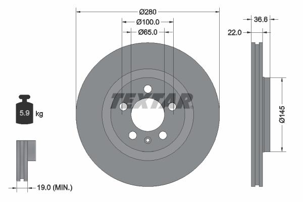 Disque de frein ventilé Textar 92082303 - boîte de 1 disque_0