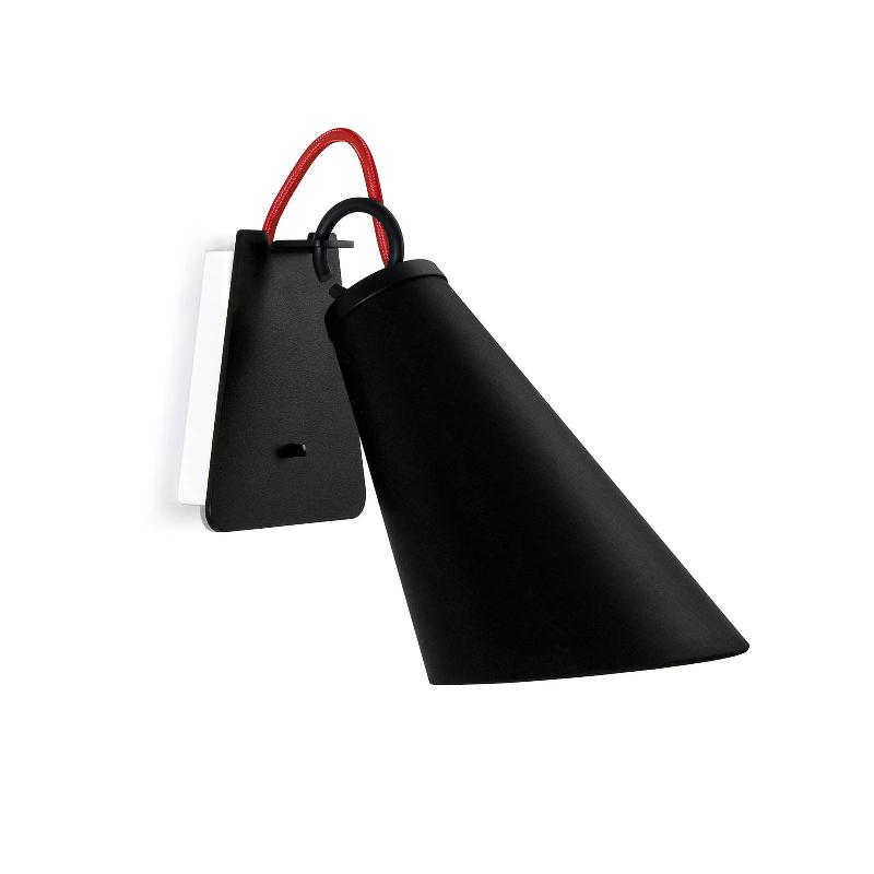 DOMUS APPLIQUE MURALE PIT 2, NOIRE, CÂBLE EN TISSU ROUGE