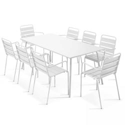 Oviala Business Ensemble table de Jardin et 8 fauteuils en métal blanc - Oviala - blanc acier 101854_0