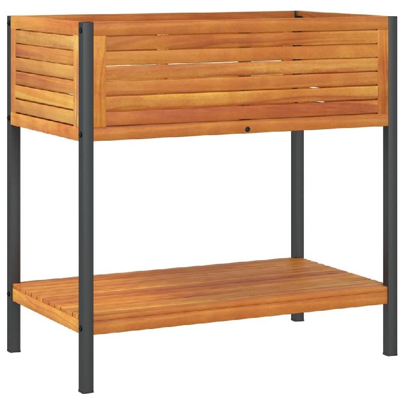 Helloshop26 - Jardinière bac lit surélevé plantes fleurs terrasse jardin et étagère 80 x 45 x 80 cm bois massif d'acacia et acier 02_0038619 - Bo_0