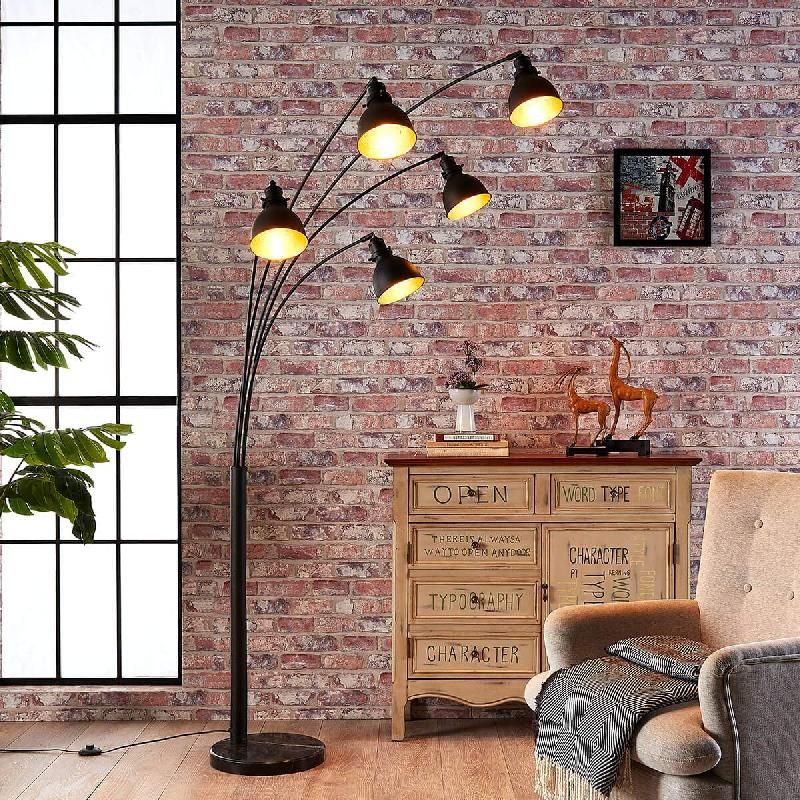 LINDBY LAMPADAIRE LIRA, 5 LAMPES, HAUTEUR 205 CM, NOIR, OR