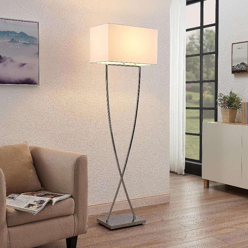 LUCANDE LAMPE SUR PIED EVAINE, CHROME/BLANC, MÉTAL, 157 CM, E27