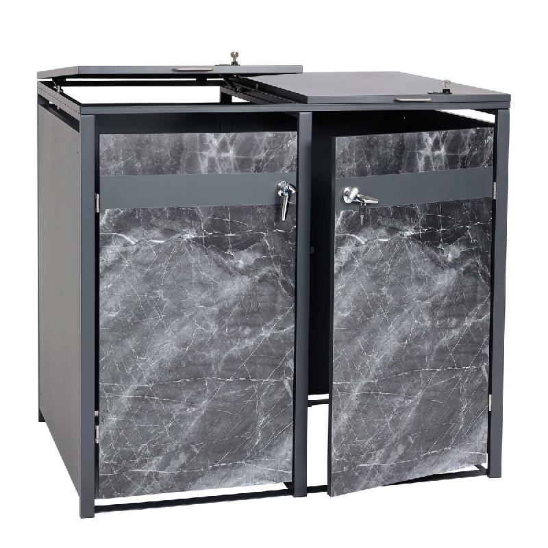 Mendler Habillage pour 2 poubelles HWC-J82, Box pour poubelles, extensible, métal 50kg, anthracite ~ aspect marbre foncé - noir métal 83394+83395_0