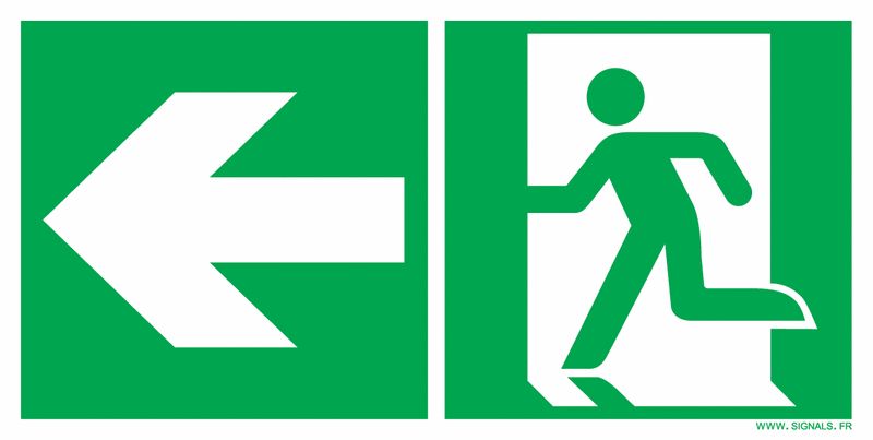 PANNEAU ISO 7010 SORTIE DE SECOURS FLÈCHE À GAUCHE