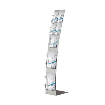 Porte-brochures sur pied 'Malta' - tôle de 2 mm - peinture poudre argent RAL 9006 - compatible A4, A5, 1/3 A4_0