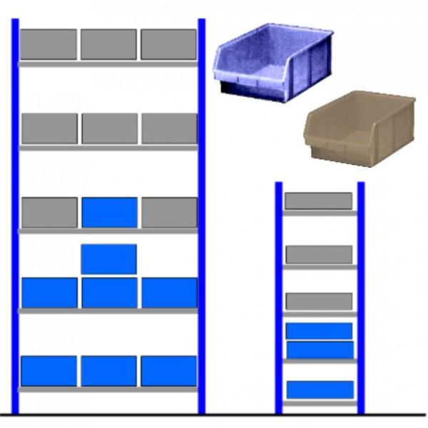 Rayonnage d'atelier avec bacs éco Bleu - Gris - Départ - 16 bacs - grande capacité de stockage - facile à monter_0