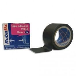 RUBAFIX TOILE ADHÉSIVE MILLE, PLASTIFIÉE ET IMPERMÉABLE, ROULEAU DE 38MMX 3M NOIR