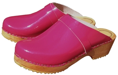 SABOTS CUIR FUSCHIA VERNIS