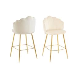 SalesFever Tabouret de bar design | Ensemble de 2 | Velours | L 52 x P 54 x H 100 cm | Beige - beige multi-matériau 396360_0