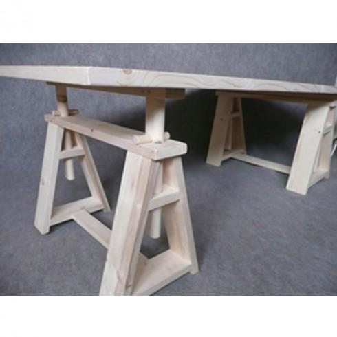 TABLE AVEC TRÉTEAUX RÉGLABLES EN BOIS D'ÉPICÉA BRUT