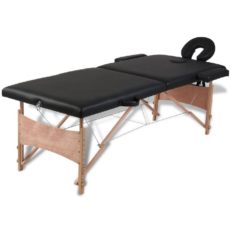 Table pliante de massage 2 zones - cadre en bois noir - 186x68 cm - 150 kg - modèle 02_0001887_0