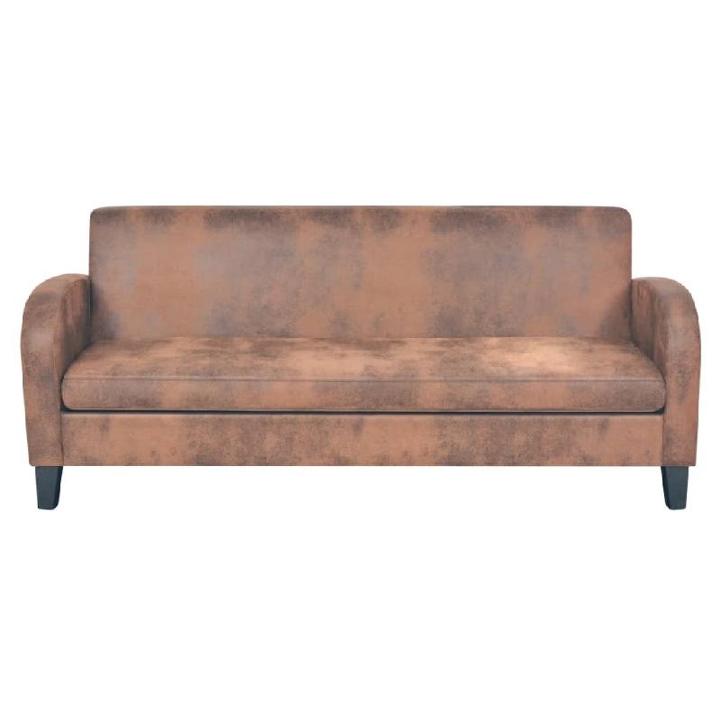 VidaXL Canapé à 3 places Daim synthétique Marron Modèle Satin - 245586_0