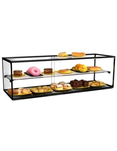 Vitrine neutre à poser - 2 niveaux - 920 x 390 mm - verre trempé - EP36M | Sayl Barcelona - Avec lumière LED - noir 674005069869_0