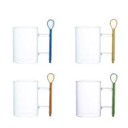 Aulica Tasses à thé en verre avec cuillères multicolores - lot de 4 - transparent 240901_0