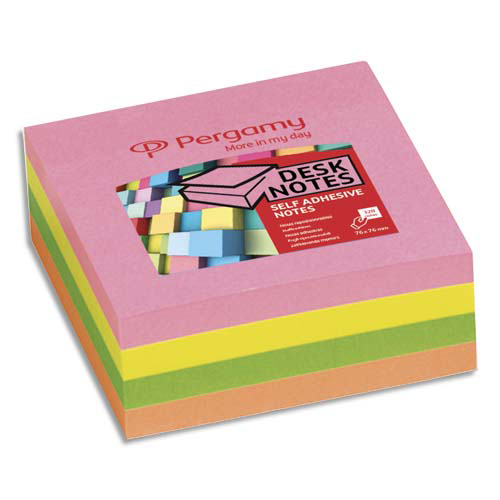 BLOC CUBE DE 320 FEUILLES REPOSITIONNABLES PERGAMY - 7,6X7,6 CM - COLORIS ASSORTIS PASTEL