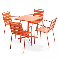Oviala Business Ensemble table de jardin et 4 fauteuils en métal orange - Oviala - orange acier 105398_0