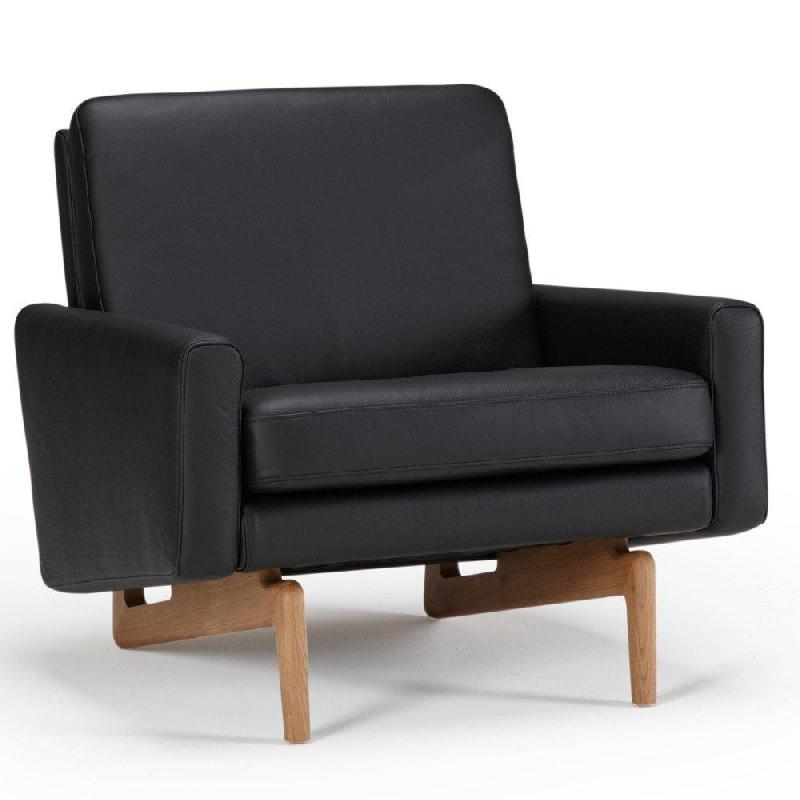 Fauteuil design scandinave EGSMARK - piétement en chêne - revêtement cuir noir - 86x76x76 cm_0