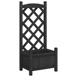 Helloshop26 - Jardinière bac lit surélevé plantes fleurs terrasse jardin avec treillis bois massif de sapin noir 02_0038336 - 3000214211879_0