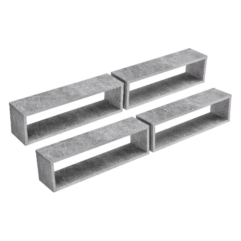Lot de 4 étagères murales design flottantes - montage horizontal ou vertical - 59 cm - effet béton - capacité de charge 7 kg - 03_0005802_0