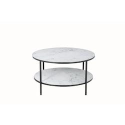 SalesFever Table basse ronde |avec 2 étagères|Plaque de verre revêtue d'une feuille d'aluminium aspect marbre|Cadre en métal|L80xP80xH45cm|blanc-n_0