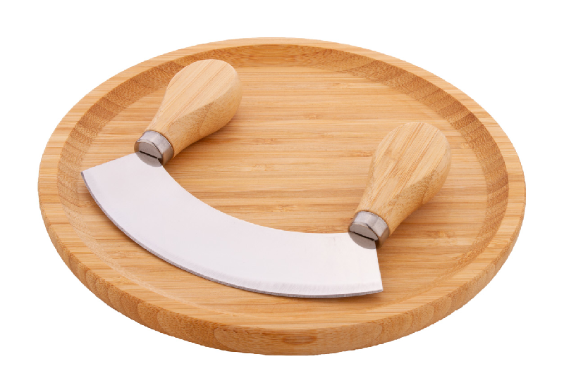 Set coupe d'aromates en bambou - planche ronde et coupe-aromates en acier inoxydable_0