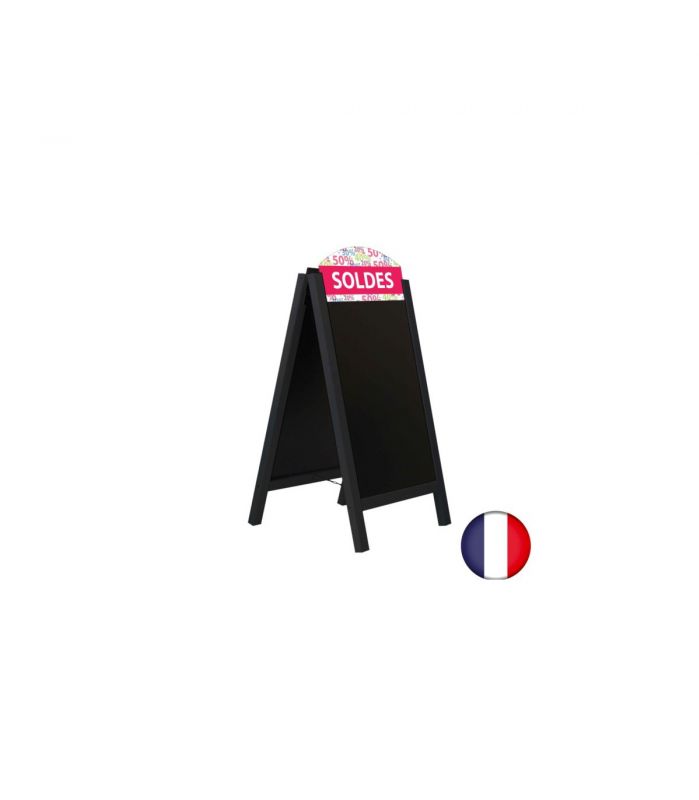 Stop trottoirs - cadre bois noir avec ardoises amovibles et bandeaux 'soldes' - Interface PLV_0