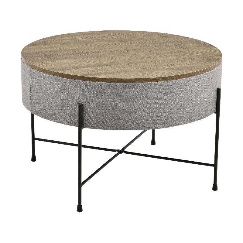 TABLE BASSE RONDE AVEC PLATEAU AMOVIBLE PANNEAUX DE PARTICULES TEXTILE MÉTAL 40 X 60 CM BOIS GRIS NOIR 03_0004151_0