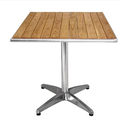 Table carrée en frêne Bolero - 700mm - plateau bordé aluminium et pied en fonte_0