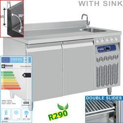 Table frigorifique murale ventilée - 2 portes GN 1/1 - 260L avec évier - DT131/R2A+EV_0